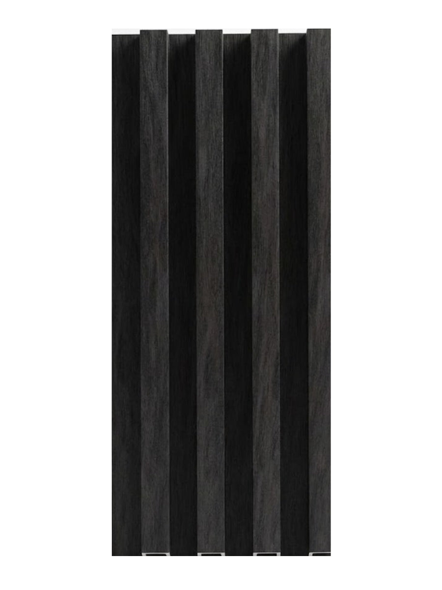 Single Dark Smoky Oak WPC wall panel with vertical fluted 3D profile and wood-grain finish