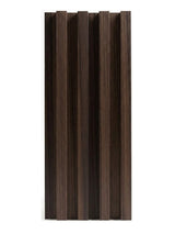 Dark Walnut Oak WPC fluted 3D wall panel with vertical wood-grain slats