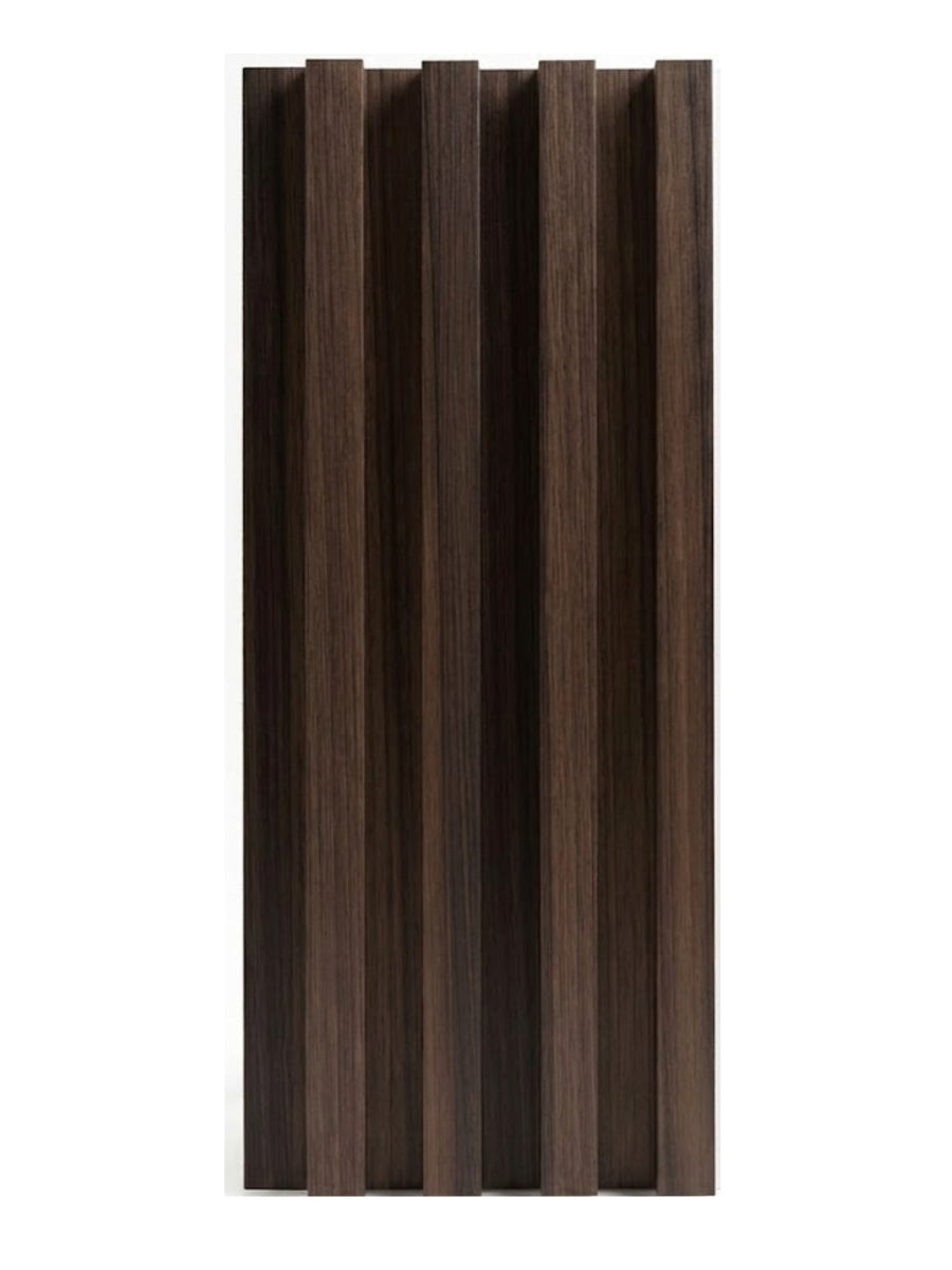 Dark Walnut Oak WPC fluted 3D wall panel with vertical wood-grain slats