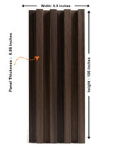 Dark Walnut Oak WPC fluted wall panel dimensions: 6.5 inches wide, 106 inches high and 0.86 inch thick