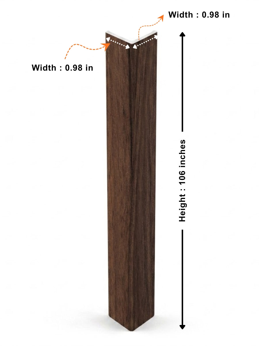 Dark walnut oak corner trim measuring 106 inches high with two 0.98-inch sides