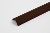 Dark brown L-shaped corner trim for composite exterior cladding with a finely grooved surface