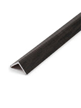 L-shaped acoustic and fluted wall panel trim with a dark brown wood-look finish