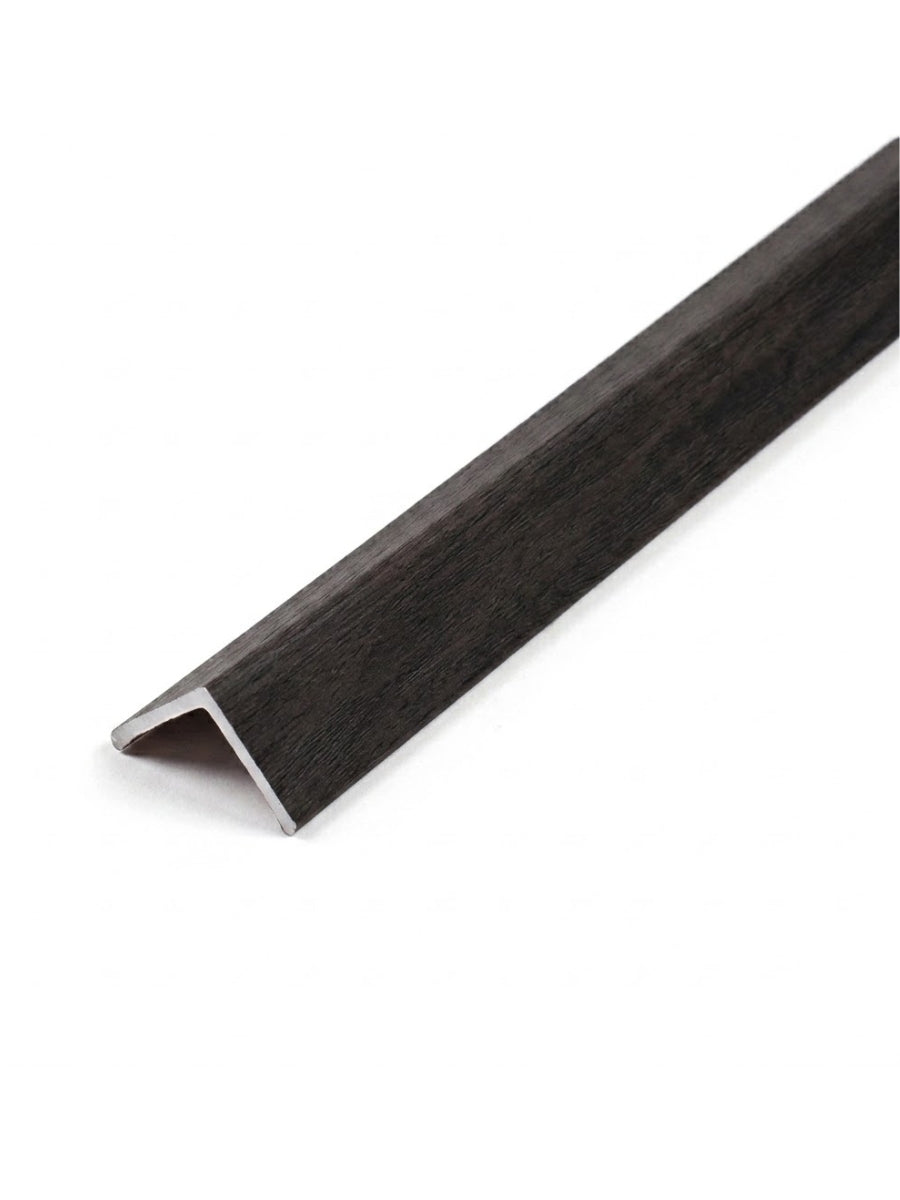 Dark Smoky Oak wood-grain corner trim for WPC fluted 3D wall panels