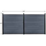 Two light gray composite fence sections with black posts, measuring 12 feet wide by 6 feet high