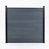 Light gray co-extrusion composite fence panel framed by two black posts