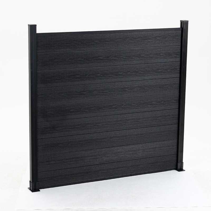 Freestanding black co-extrusion composite fence panel with horizontal boards and two posts
