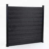 Front angled view of a black co-extrusion composite fence panel with side posts