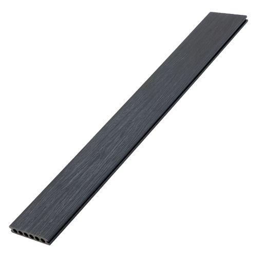 Dark gray composite decking with wood grain texture