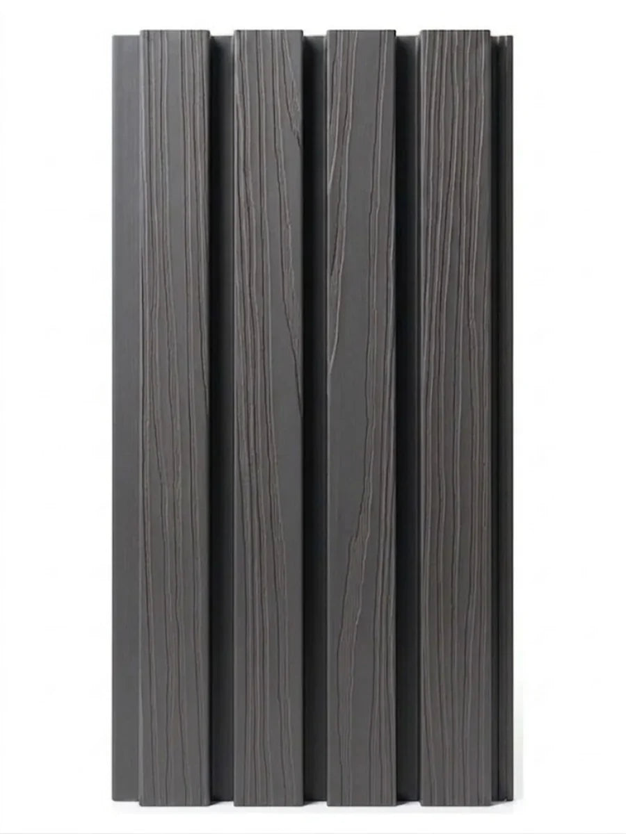 Gray Composite Cladding 8×8 Sample with raised vertical slats and wood-grain texture