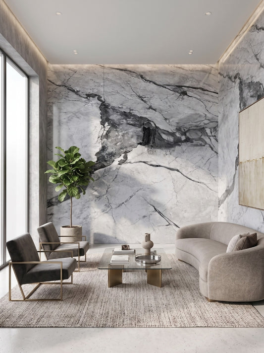 Gray Brown Veined Marble UV Protected PVC Wall Panel - 4x8 ft, Fireproof & Waterproof, (32 sq. ft)