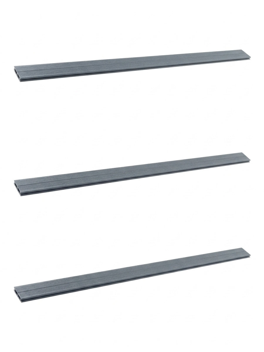 Set of three gray top lattice privacy composite fence replacement boards with subtle wood-grain texture