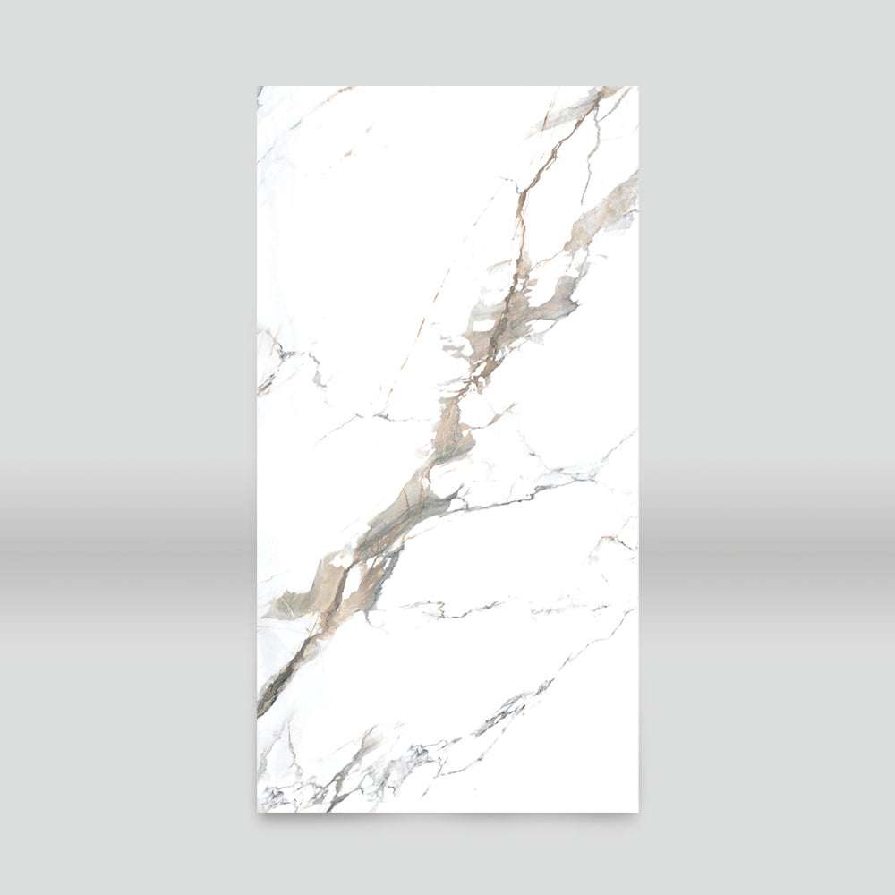 Elegant gray and beige veined white marble PVC wall panel, 4x8 ft, UV protected, fireproof, waterproof