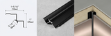 Aluminum alloy inside corner trim showing the 5/16-inch channel profile, black finish, and installed corner application