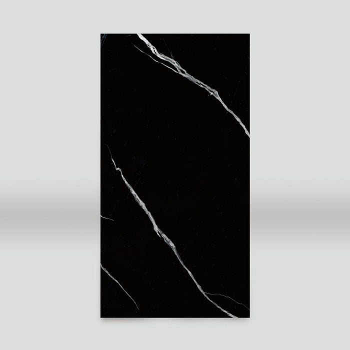 Deep black marble wall panel with delicate white veins