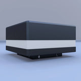 Side view of a black LED cap for composite fence post with a white diffuser band and mounting base