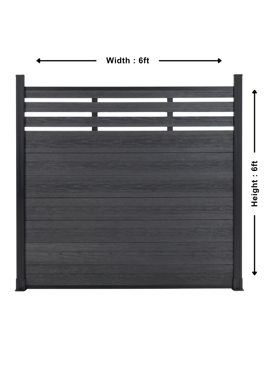 Black lattice-top composite privacy fence with 6 ft width and 6 ft height dimensions