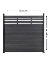 Black lattice-top composite privacy fence with 6 ft width and 6 ft height dimensions