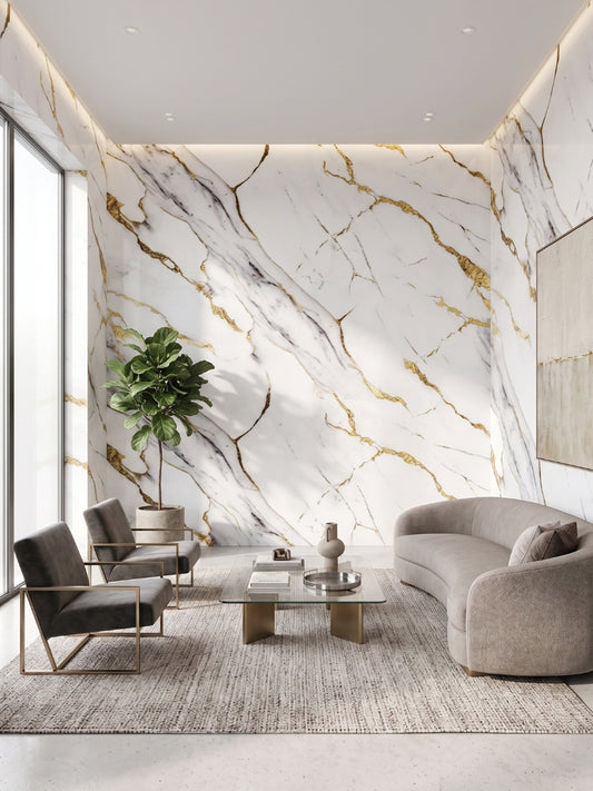 Luxe Gold Vein Marble UV Protected PVC Wall Panel - 4x8 ft, Fireproof & Waterproof (32 sq. ft)
