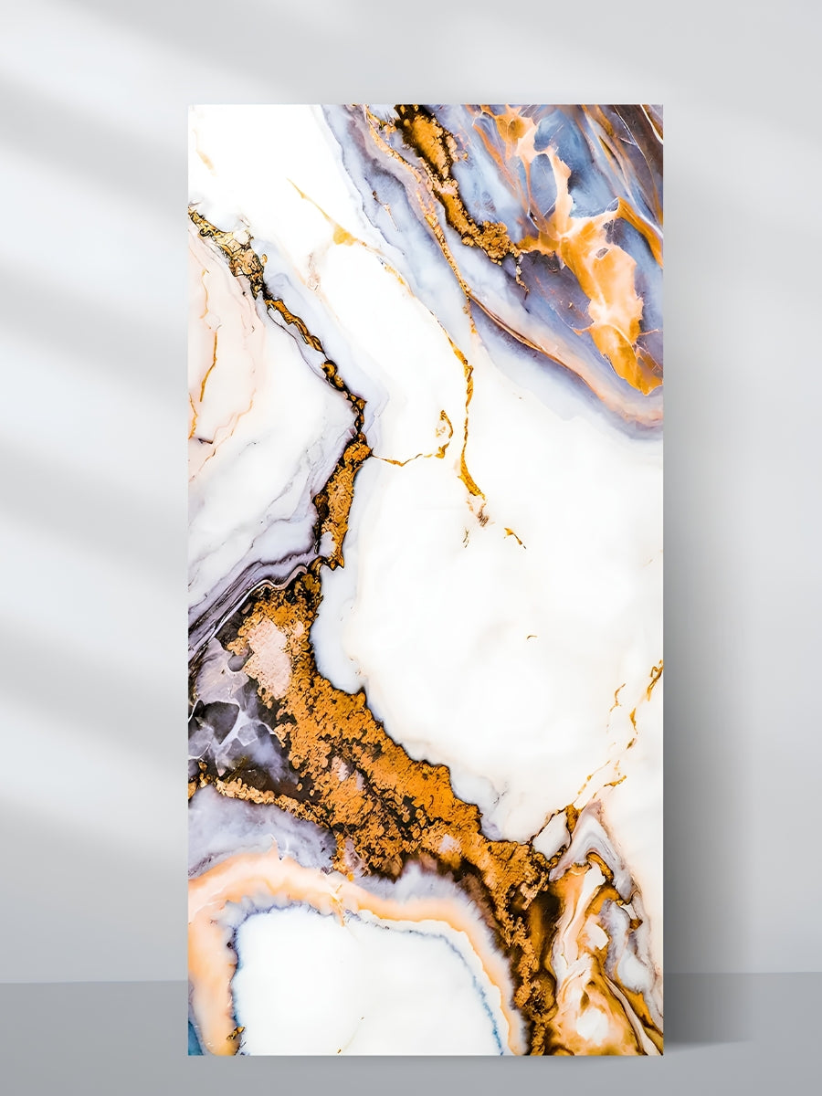 Luxe Horizon Marble PVC Wall Panel in 4x8 ft size with white, blue-gray, amber and gold veining