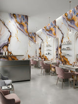 Salon interior finished with Luxe Horizon Marble PVC Wall Panels behind mirrors and styling stations