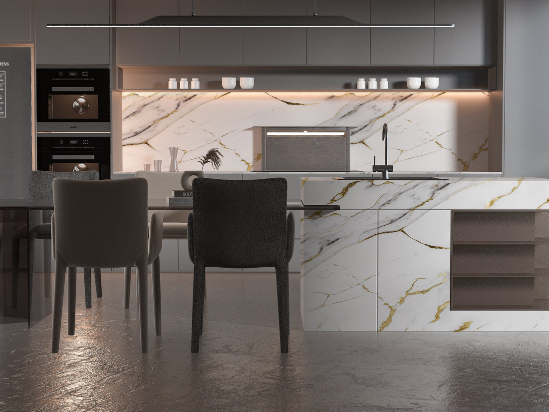 Luxe Gold Vein Marble PVC Wall Panel 4×8 ft | UV Protected, Waterproof ...