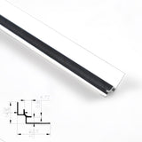 Black 3mm aluminum inside corner trim with clear protective film and profile diagram