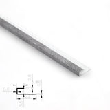 Gray 3mm aluminum end cap trim profile close-up with technical cross-section diagram