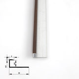 End view of dark brown aluminum end cap trim showing the silver mounting flange and cross-section diagram