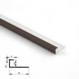 Close-up of dark brown 6.3mm aluminum end cap trim with silver flange and profile dimensions