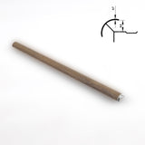 Full-length medium brown aluminum outside corner trim with wood-grain finish and cross-section diagram
