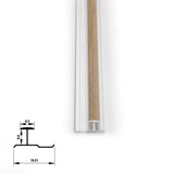 Top view of light wood-grain 6.3mm aluminum H-joint trim with dimensional profile diagram