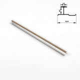 Full-length light wood-grain aluminum H-joint trim for wood veneer wall panels with profile diagram