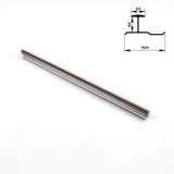 Full-length dark wood-grain aluminum H-joint connection trim with cross-section dimensions
