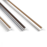 Three 6.3mm aluminum H-joint connection trims with light and dark wood-grain tops and silver profiles