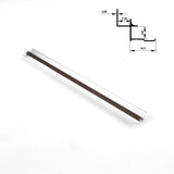 Full-length dark brown aluminum inside corner trim for wood veneer wall panels with profile diagram