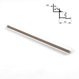 Full-length taupe-brown aluminum inside corner trim for wood veneer wall panels with profile diagram