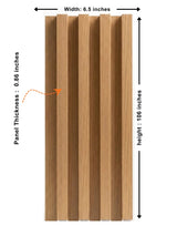 Maple Slate WPC fluted wall panel dimensions showing 6.5-inch width, 106-inch height, and 0.86-inch thickness