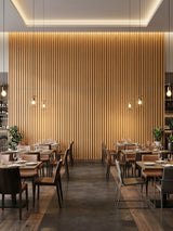Maple Slate WPC fluted 3D wall panels covering a restaurant feature wall