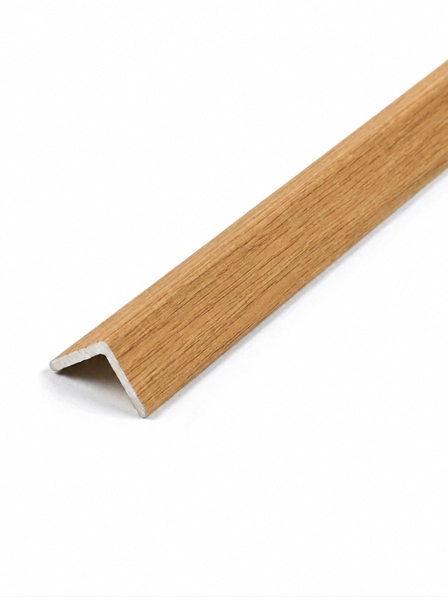 Maple Slate wood-look angled trim for WPC fluted 3D wall panels