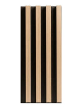 Maple Slate Black WPC fluted 3D wall panel with light wood-look slats and black recessed backing