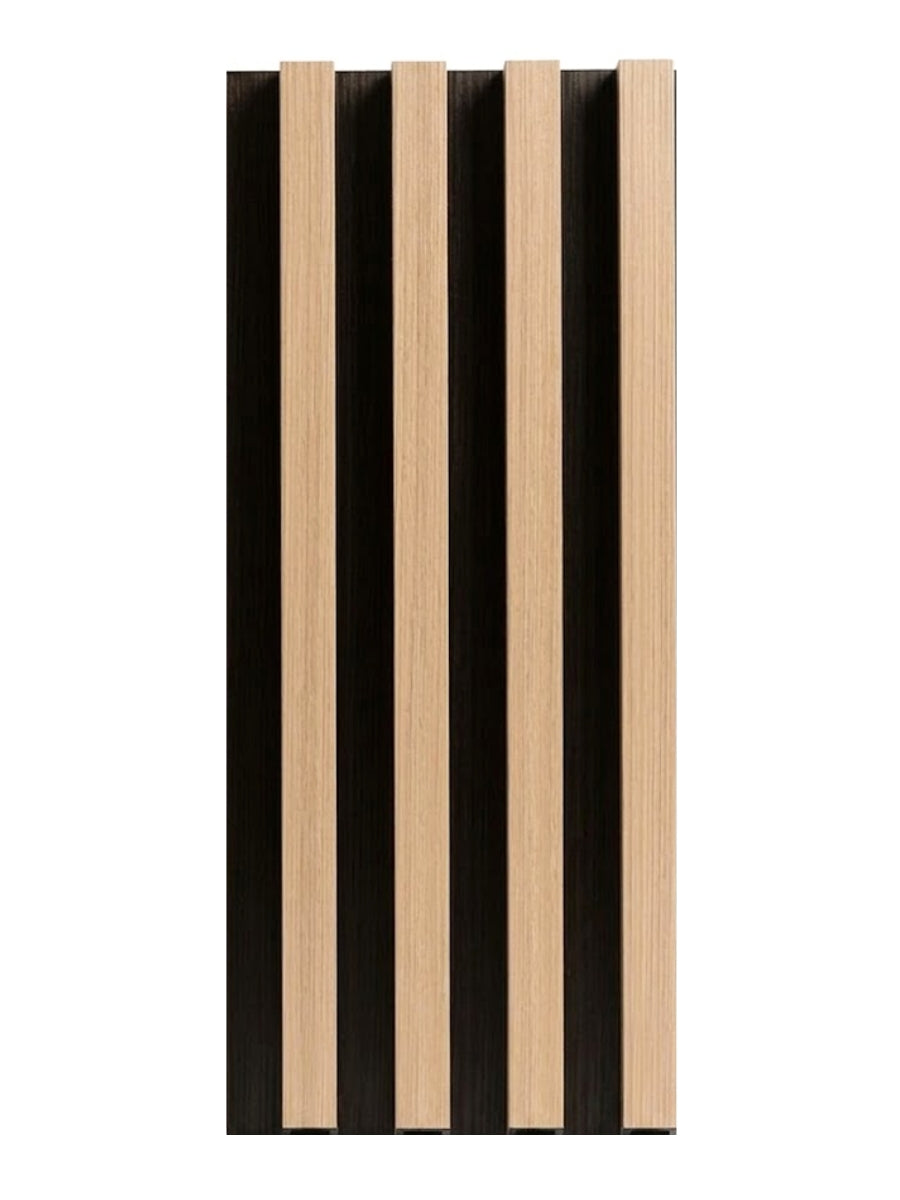 Maple Slate Black WPC fluted 3D wall panel with light wood-look slats and black recessed backing