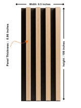 Maple Slate Black WPC fluted wall panel diagram showing 6.5-inch width, 106-inch height, and 0.86-inch thickness