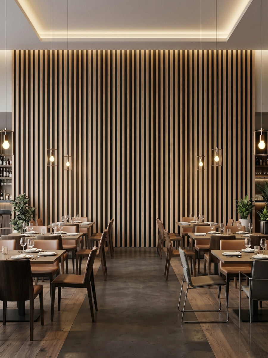 Modern black WPC fluted wall panels for commercial interior design