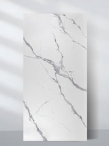 Matte Calacatta Belga 4 x 8 ft PVC marble wall panel with a white surface and sweeping gray veining
