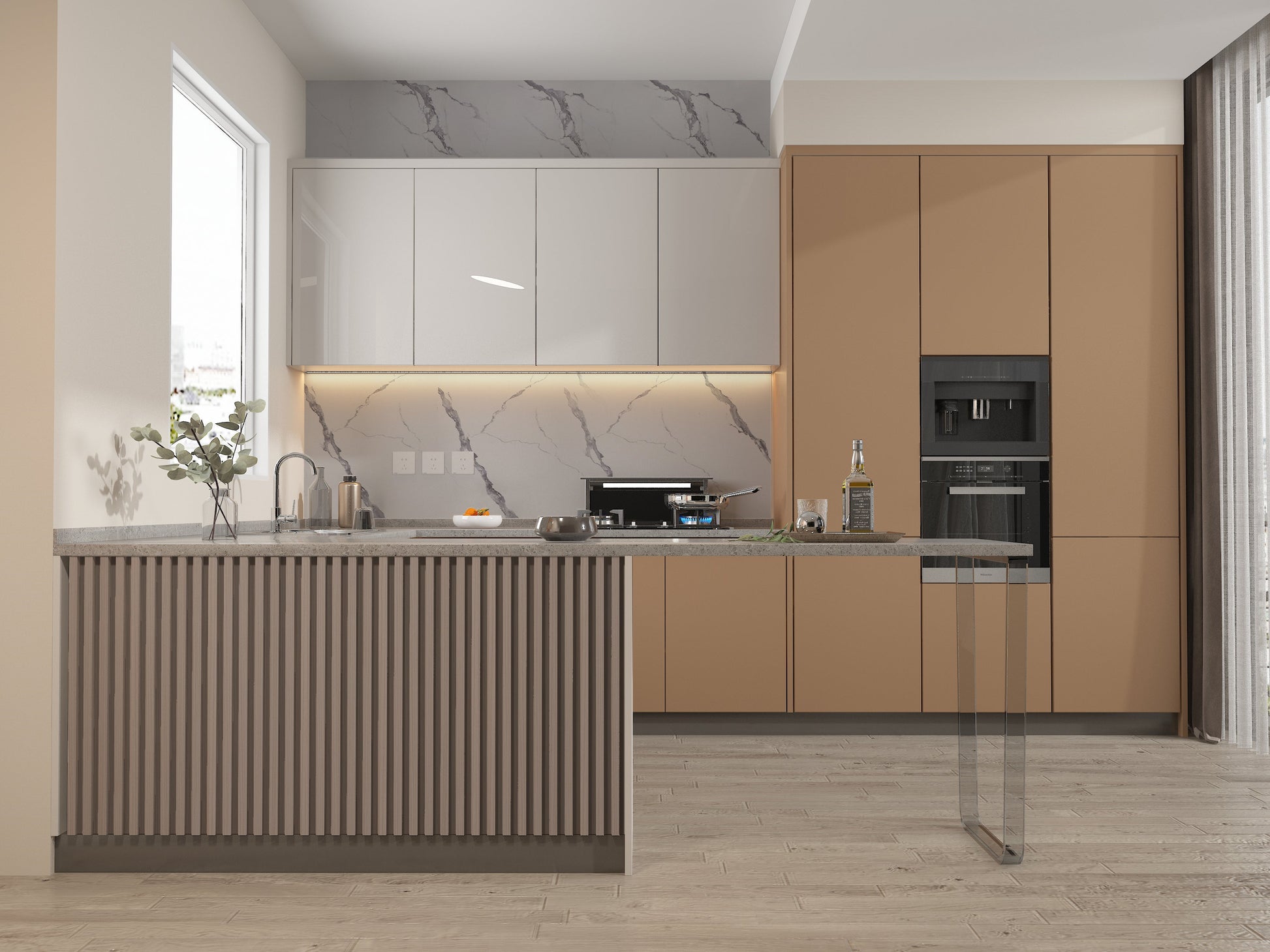 Matte Calacatta Belga PVC Marble Sheets Wall Panel -Kitchen