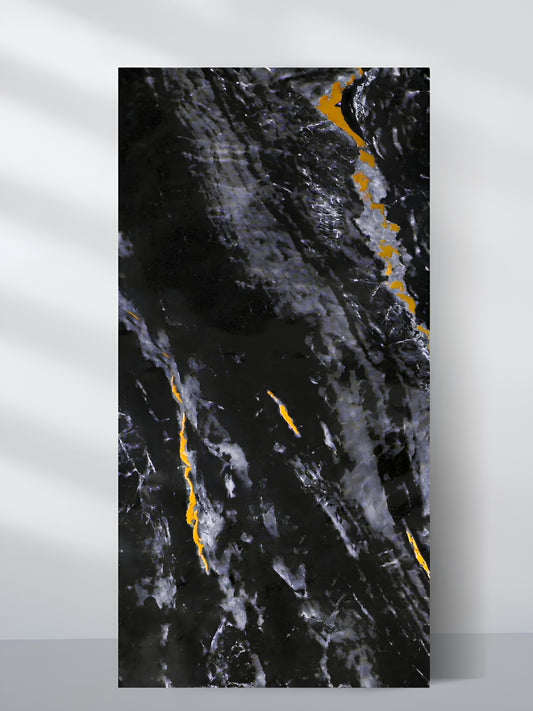 Midnight Gold Marble UV Protected PVC Wall Panel - 4x8 ft, Fireproof & Waterproof, (32 sq. ft)
