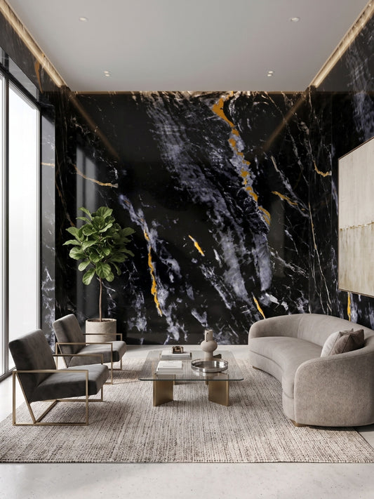 Midnight Gold Marble UV Protected PVC Wall Panel - 4x8 ft, Fireproof & Waterproof, (32 sq. ft)