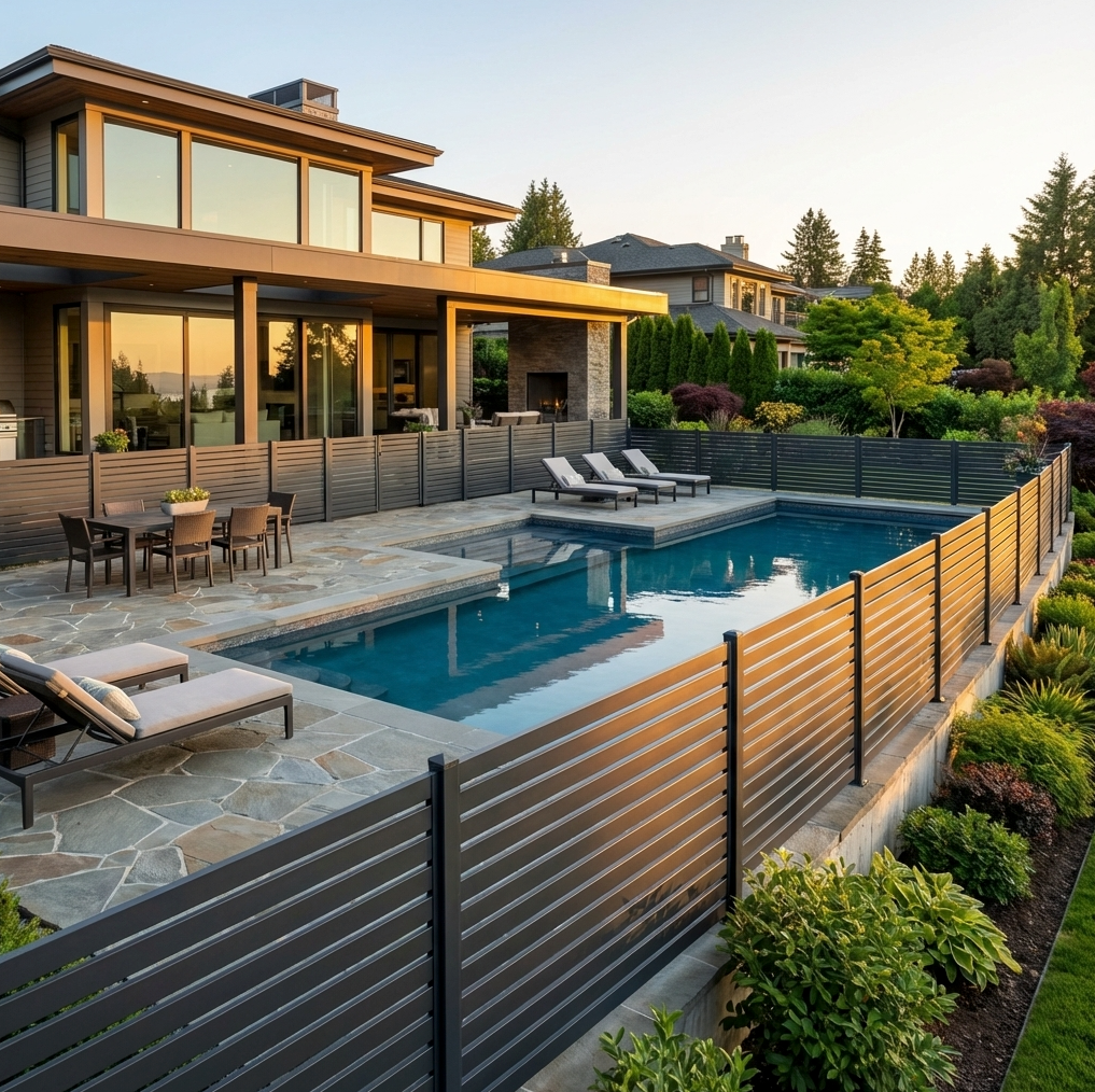 Modern Aluminum Fence Wholesale Price Installed over Concrete 