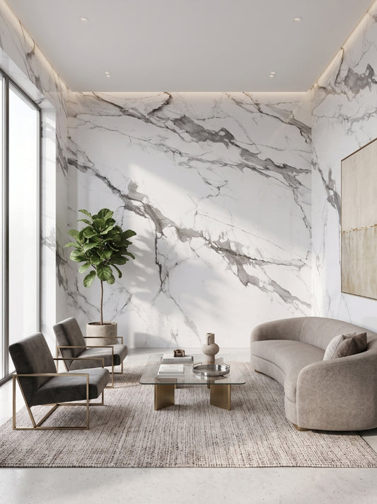 Moonlit Vein Marble UV Protected PVC Wall Panel - 4x8 ft, Fireproof & Waterproof, (32 sq. ft)